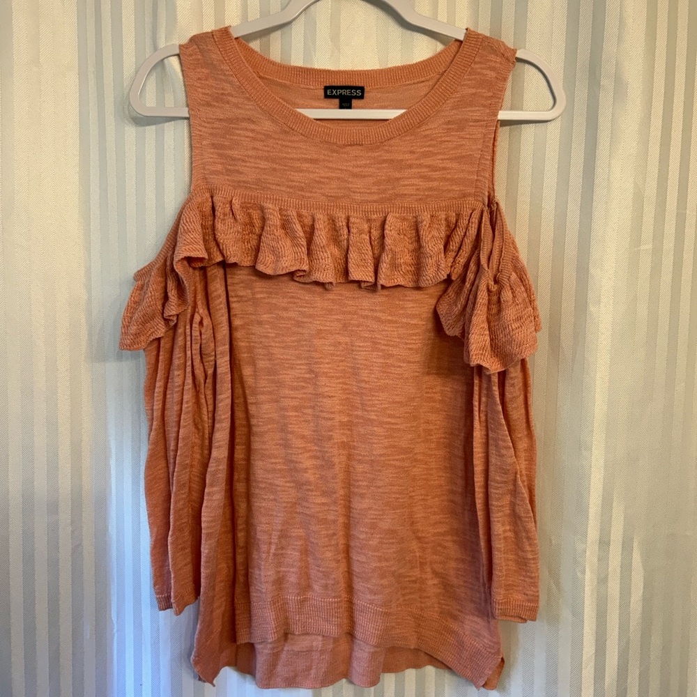 Express Cold Shoulder Ruffle Sweater